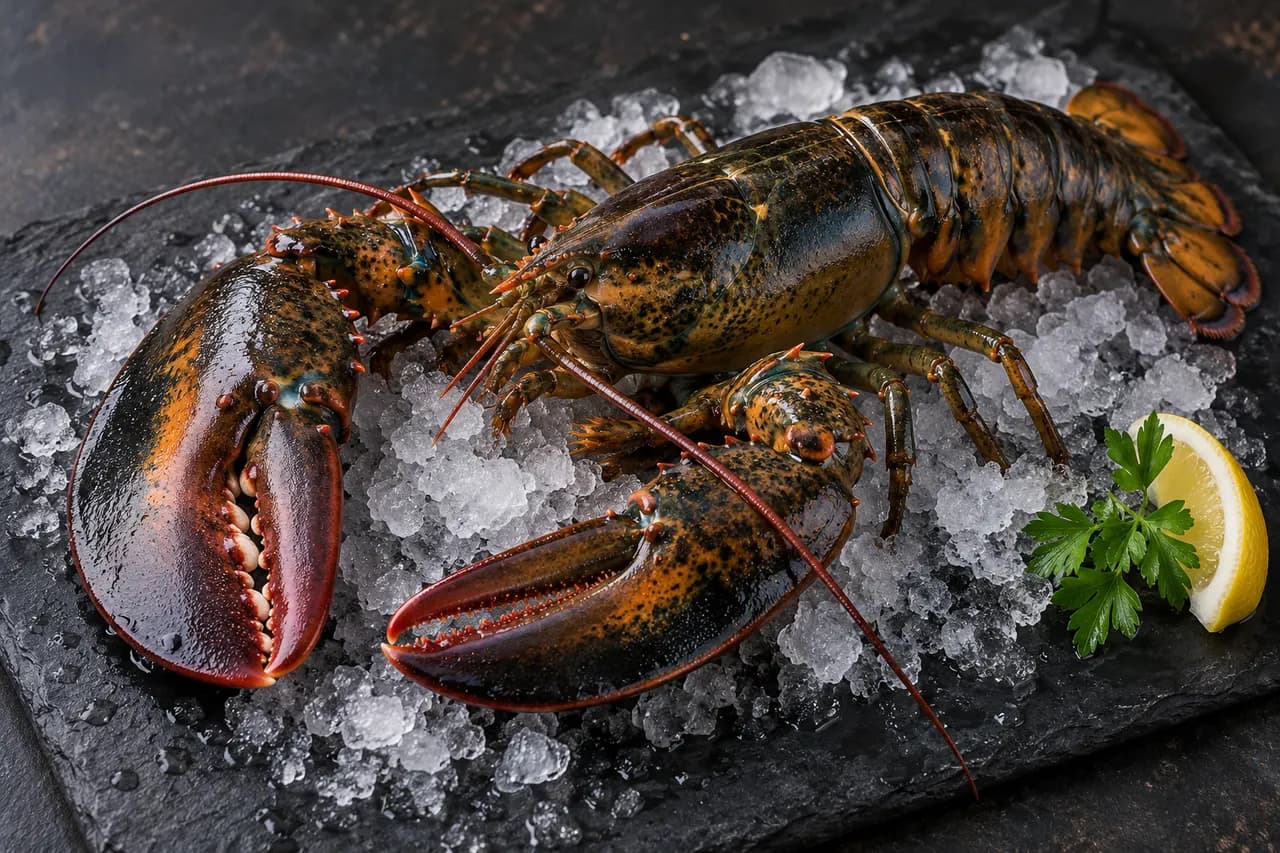 Whole Canadian lobster on ice